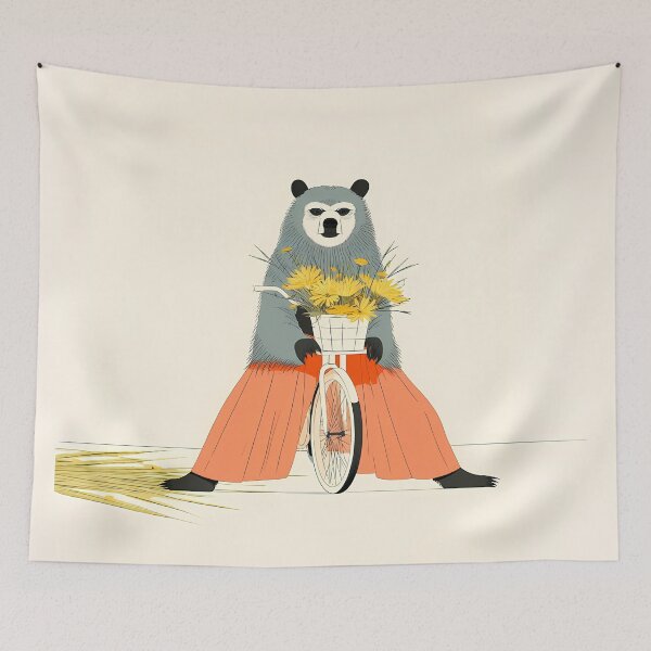 Item preview, Whimsical Folk Art Bear on Bicycle designed and sold by Lunat1kk.