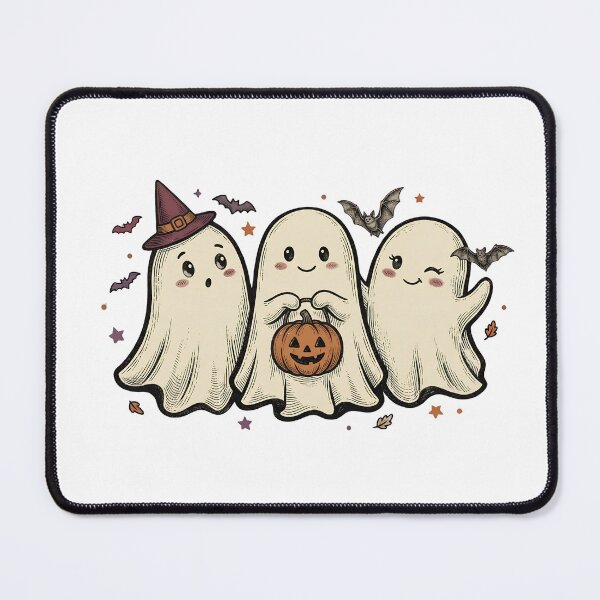Item preview, Vintage Sketch Halloween Ghost Trio with Witch Hat, Pumpkin and Bats Illustration designed and sold by abdelski.