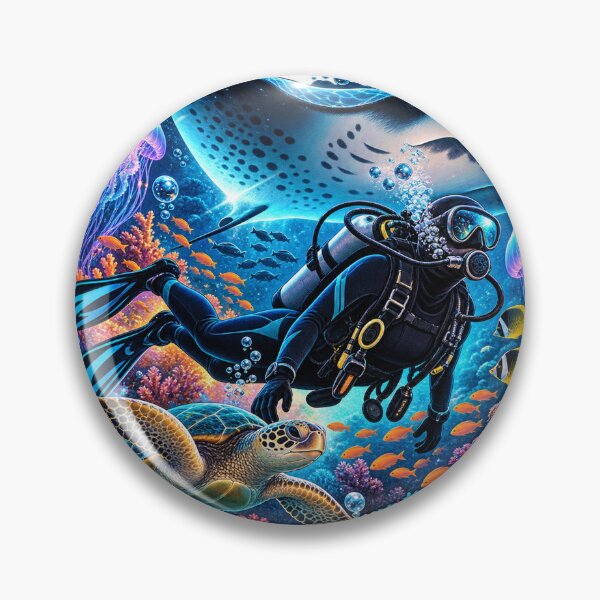 Item preview, Neon Reef Scuba Diver With Manta Ray & Sea Turtle designed and sold by RAX Mirth Studio.