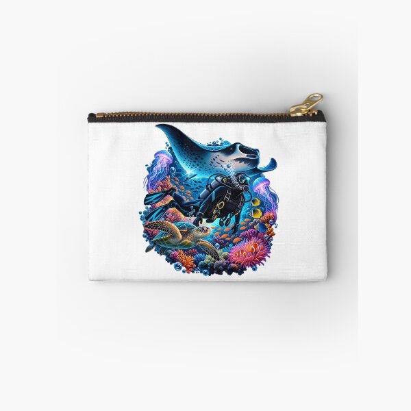 Item preview, Neon Reef Scuba Diver With Manta Ray & Sea Turtle designed and sold by RAX Mirth Studio.