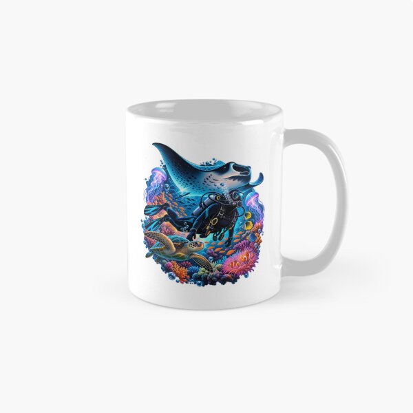 Item preview, Neon Reef Scuba Diver With Manta Ray & Sea Turtle designed and sold by RAX Mirth Studio.