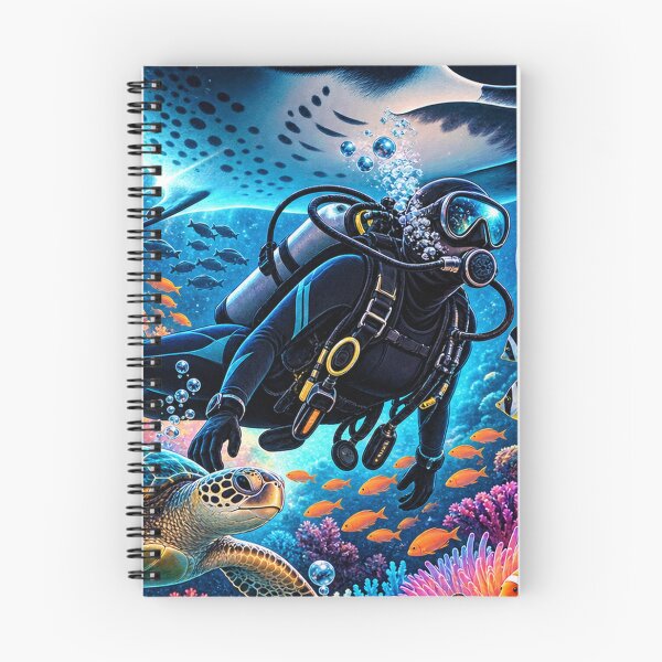 Item preview, Neon Reef Scuba Diver With Manta Ray & Sea Turtle designed and sold by RAX Mirth Studio.