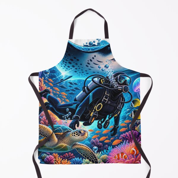 Item preview, Neon Reef Scuba Diver With Manta Ray & Sea Turtle designed and sold by RAX Mirth Studio.