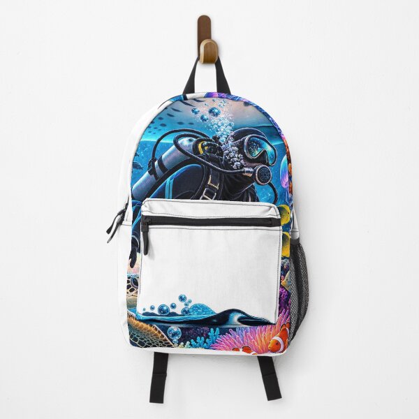 Item preview, Neon Reef Scuba Diver With Manta Ray & Sea Turtle designed and sold by RAX Mirth Studio.