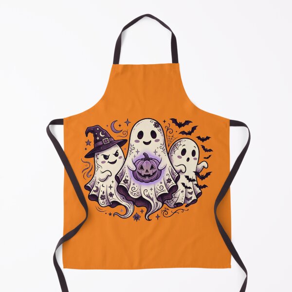 Item preview, Mystical Purple Halloween Ghost Trio with Witch Hat and Glowing Pumpkin Illustration designed and sold by abdelski.
