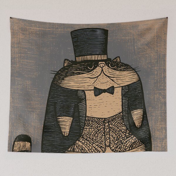 Item preview, Vintage Gentleman Cat Top Hat Art designed and sold by Lunat1kk.