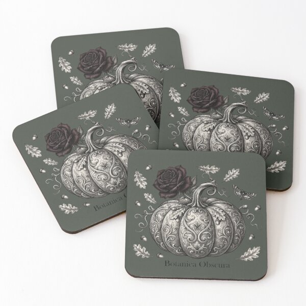 Item preview, Botanica Obscura - Gothic Vintage Pumpkin & Dark Rose Antique Engraving Art designed and sold by ORIGINS LINES.