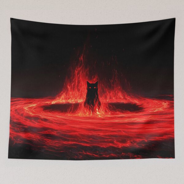 Item preview, Fiery Black Cat Ring of Fire Art designed and sold by Lunat1kk.