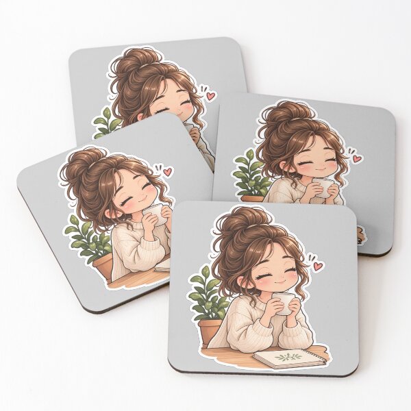 Item preview, Cozy Coffee Girl Cute Chibi Journaling Graphic designed and sold by NovaToons.
