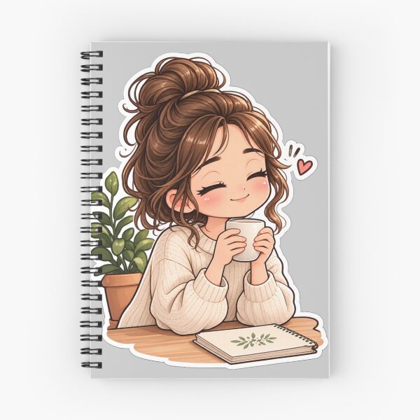 Item preview, Cozy Coffee Girl Cute Chibi Journaling Graphic designed and sold by NovaToons.