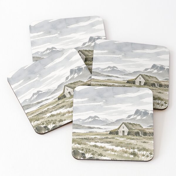 Artikelvorschau, Iceland Turf House Mountain Watercolor Landscape entworfen und verkauft von GutyzDesignsES.