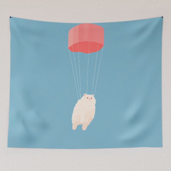 Item preview, Parachuting Fluffy White Cat Art designed and sold by Lunat1kk.