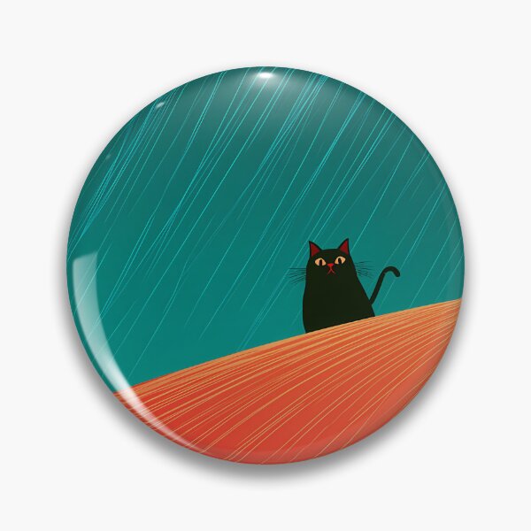 Item preview, Minimalist Black Cat on Orange Hill Art designed and sold by Lunat1kk.