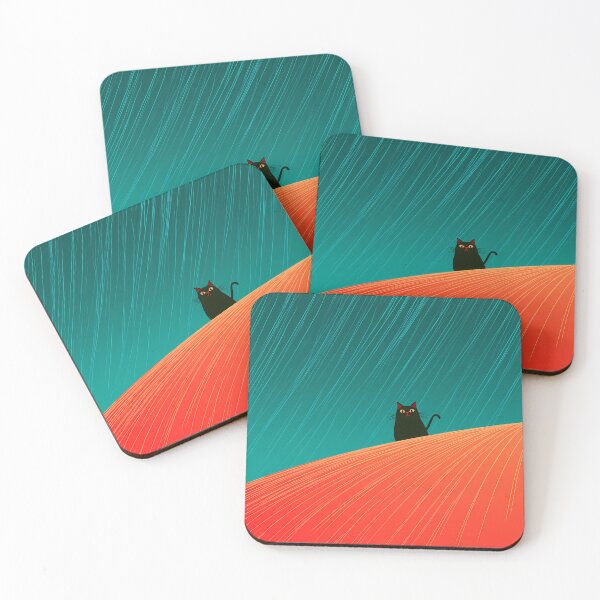 Item preview, Minimalist Black Cat on Orange Hill Art designed and sold by Lunat1kk.