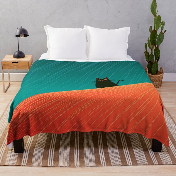Item preview, Minimalist Black Cat on Orange Hill Art designed and sold by Lunat1kk.