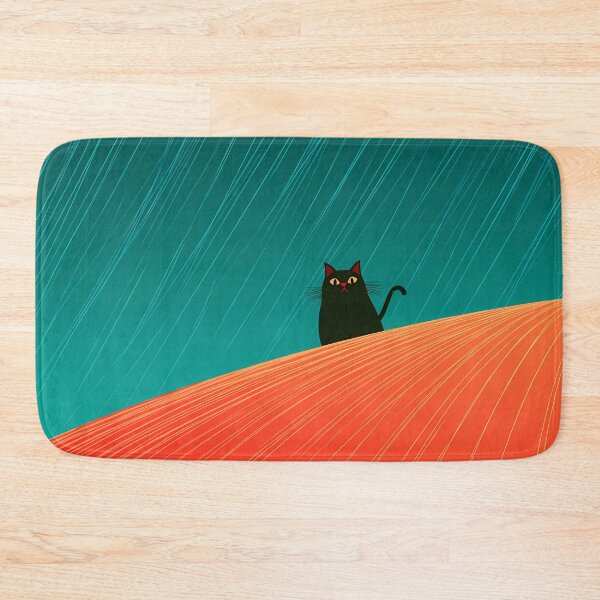 Item preview, Minimalist Black Cat on Orange Hill Art designed and sold by Lunat1kk.