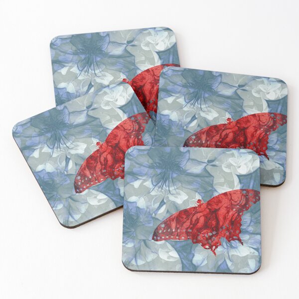 Item preview, Red Butterfly Blue Floral Moody Nature Art designed and sold by AKateWillett.