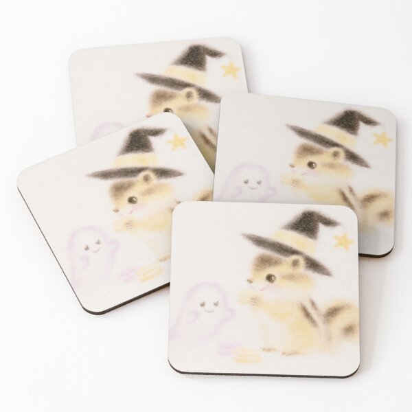 Item preview, Cute Witch Hamster and Ghost Halloween Illustration designed and sold by Sunday Margaritas Art.