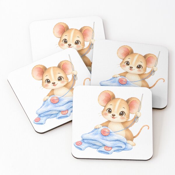Item preview, Little sewing mouse with needle and blue fabric designed and sold by bambinella.de.