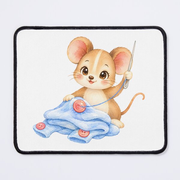 Item preview, Little sewing mouse with needle and blue fabric designed and sold by bambinella.de.