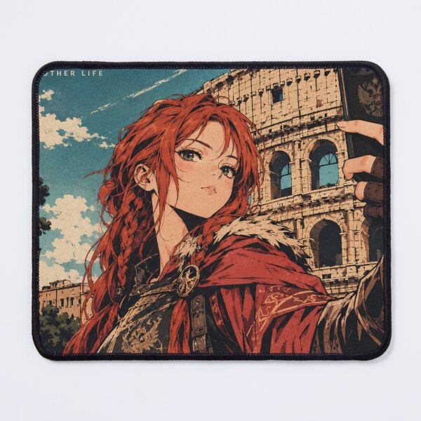 Item preview, Redhead Knight Time Traveler Taking a Selfie at the Colosseum in Rome designed and sold by DibujandoPorfa.