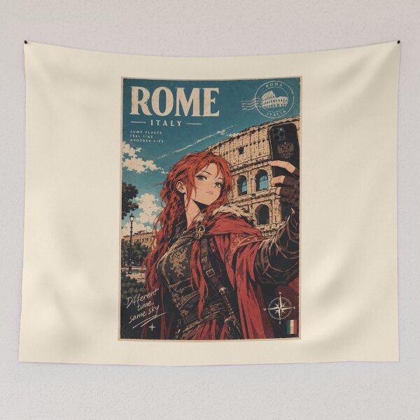 Item preview, Redhead Knight Time Traveler Taking a Selfie at the Colosseum in Rome designed and sold by DibujandoPorfa.