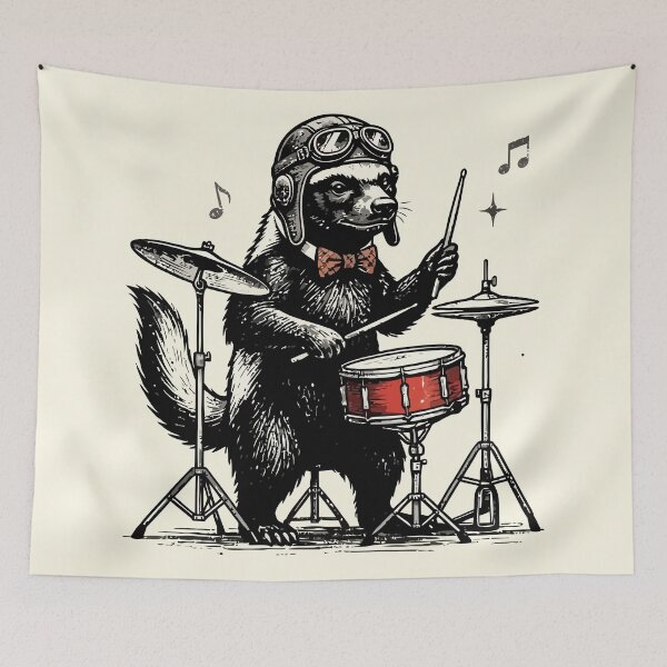 Item preview, Honey Badger Drummer Aviator Helmet Rocker Art designed and sold by Amir Faysal.