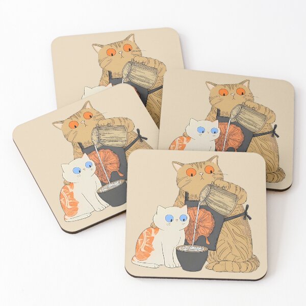 Item preview, Vintage Folk Art Cats Pouring Tea designed and sold by Lunat1kk.