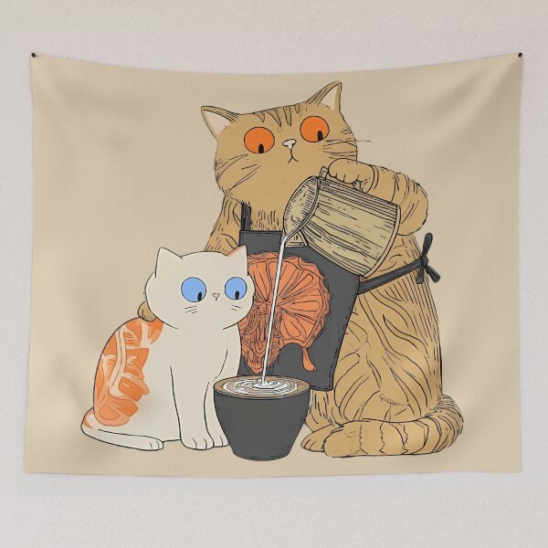 Item preview, Vintage Folk Art Cats Pouring Tea designed and sold by Lunat1kk.