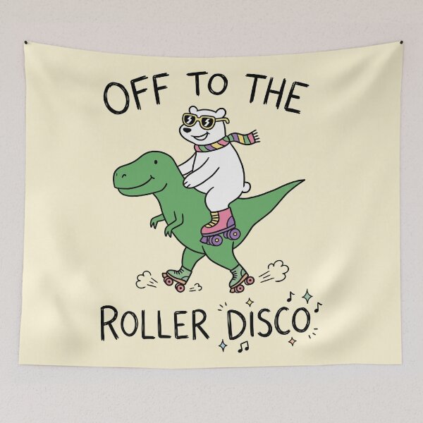Item preview, Off To The Roller Disco, Polar Bear Riding Dinosaur Roller Disco Cute Doodle designed and sold by Amir Faysal.