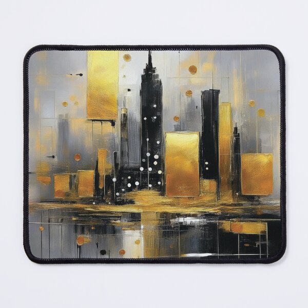 Item preview, Black and gold abstract cityscape painting black and gold highlights, modern minimalist contemporary city building watercolor painting designed and sold by navitalidesign.