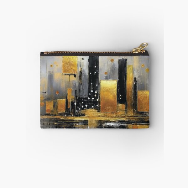 Item preview, Black and gold abstract cityscape painting black and gold highlights,  modern minimalist contemporary city building watercolor painting  designed and sold by navitalidesign.