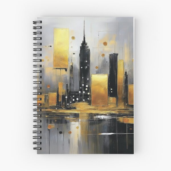 Item preview, Black and gold abstract cityscape painting black and gold highlights,  modern minimalist contemporary city building watercolor painting  designed and sold by navitalidesign.