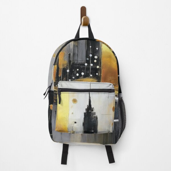 Item preview, Black and gold abstract cityscape painting black and gold highlights, modern minimalist contemporary city building watercolor painting designed and sold by navitalidesign.