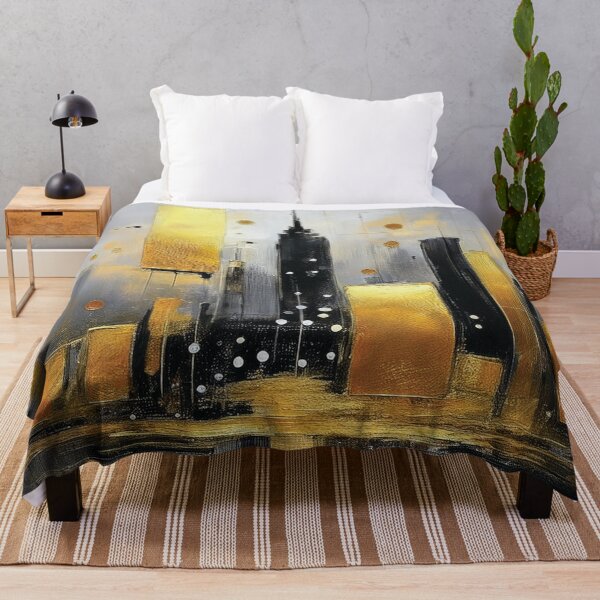 Item preview, Black and gold abstract cityscape painting black and gold highlights,  modern minimalist contemporary city building watercolor painting  designed and sold by navitalidesign.