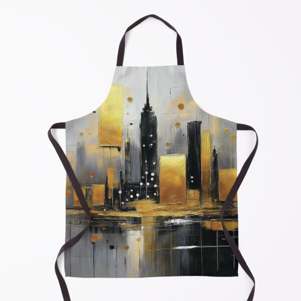 Item preview, Black and gold abstract cityscape painting black and gold highlights, modern minimalist contemporary city building watercolor painting designed and sold by navitalidesign.
