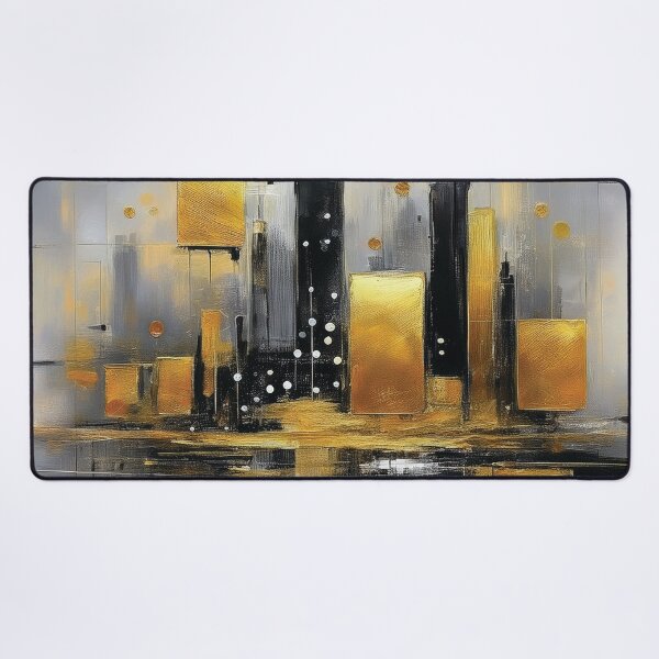 Item preview, Black and gold abstract cityscape painting black and gold highlights, modern minimalist contemporary city building watercolor painting designed and sold by navitalidesign.
