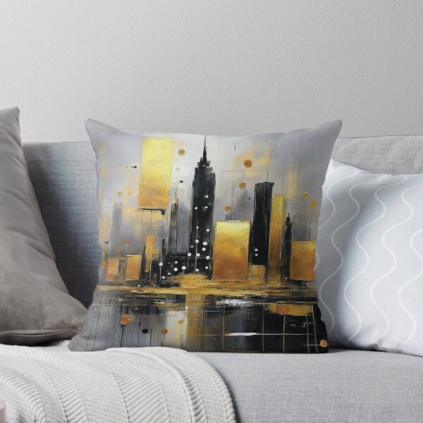 Item preview, Black and gold abstract cityscape painting black and gold highlights,  modern minimalist contemporary city building watercolor painting  designed and sold by navitalidesign.