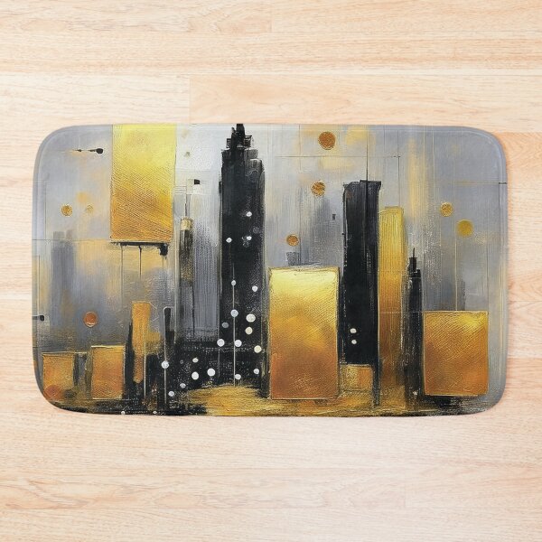 Item preview, Black and gold abstract cityscape painting black and gold highlights,  modern minimalist contemporary city building watercolor painting  designed and sold by navitalidesign.