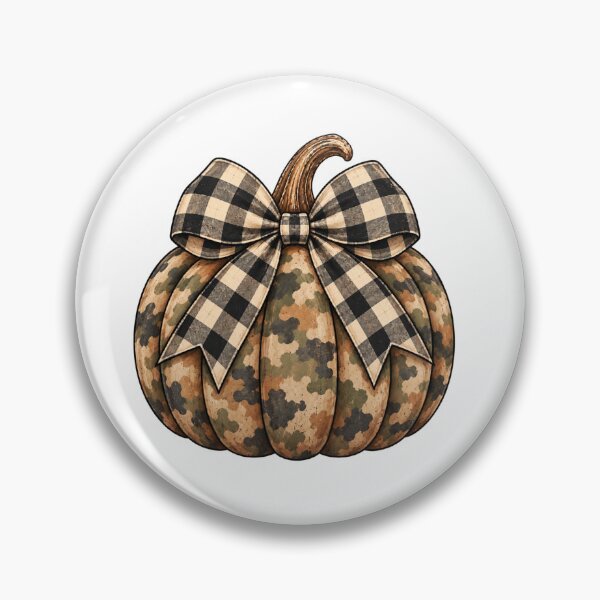 Item preview, Camo Pumpkin with Buffalo Plaid Bow – Rustic Fall designed and sold by Vexa Tees.