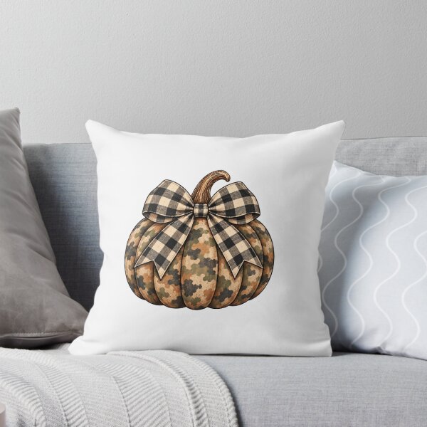 Item preview, Camo Pumpkin with Buffalo Plaid Bow – Rustic Fall designed and sold by Vexa Tees.