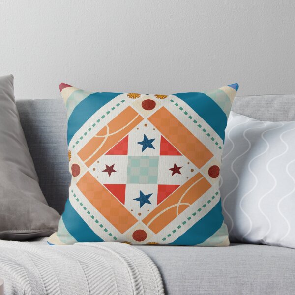 Item preview, Folk Art Quilt Star Medallion Orange and Teal designed and sold by AKateWillett.