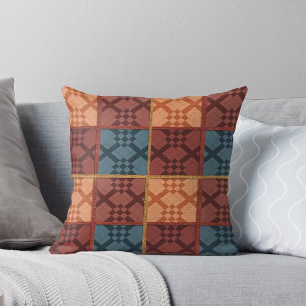 Item preview, Patchwork Quilt Block Pattern Rust and Denim designed and sold by AKateWillett.