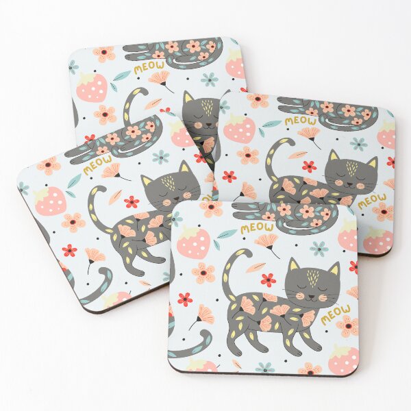 Item preview, Floral Cat and Strawberry Pattern designed and sold by aliyeus.
