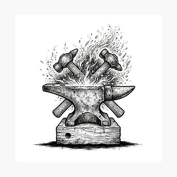 Item preview, Vintage Blacksmith Anvil and Cross Hammers designed and sold by Rahat3344.