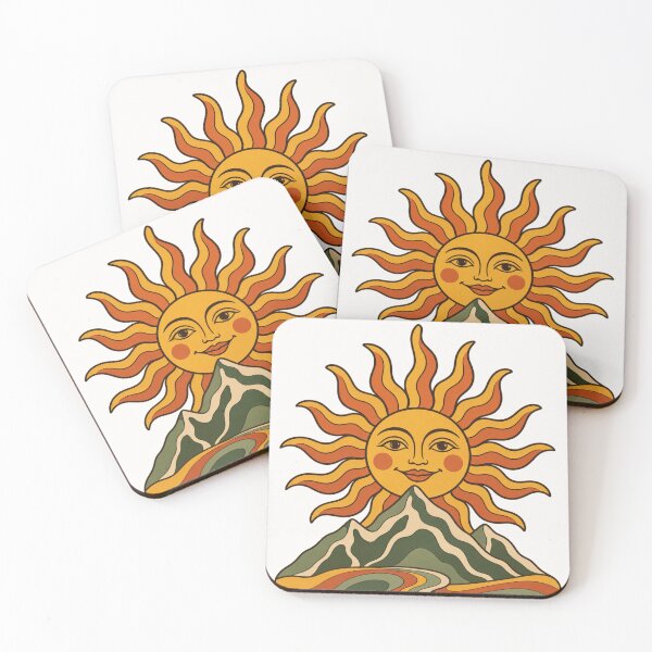 Item preview, Retro Celestial Sun Mountain Landscape Groovy 70s Bohemian Art designed and sold by QCena.
