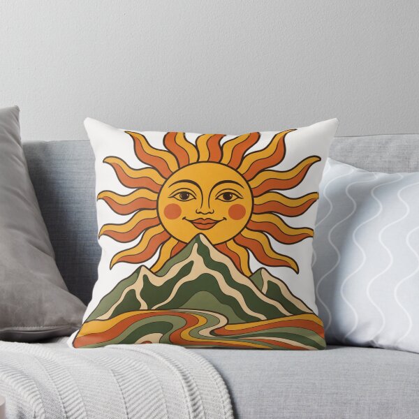 Item preview, Retro Celestial Sun Mountain Landscape Groovy 70s Bohemian Art designed and sold by QCena.