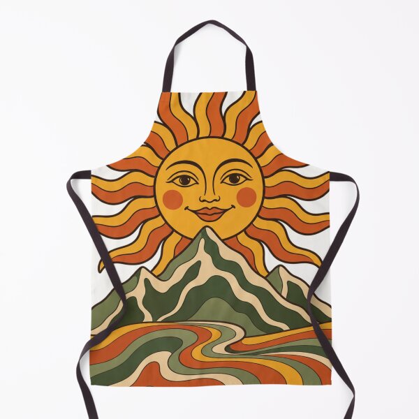Item preview, Retro Celestial Sun Mountain Landscape Groovy 70s Bohemian Art designed and sold by QCena.
