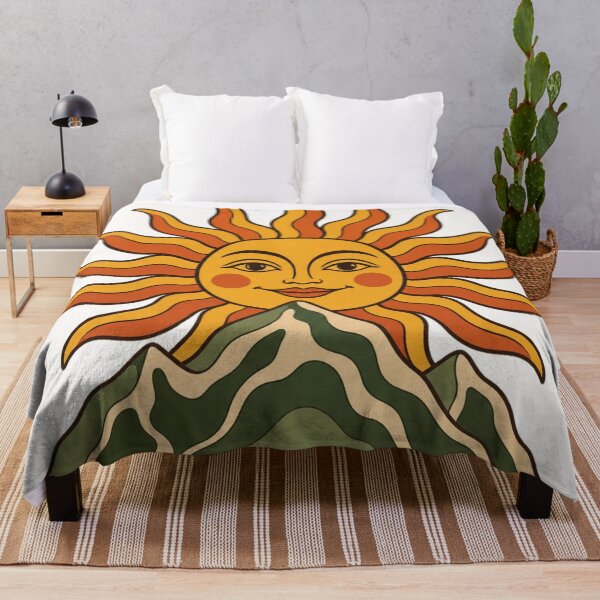 Item preview, Retro Celestial Sun Mountain Landscape Groovy 70s Bohemian Art designed and sold by QCena.
