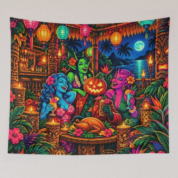 Item preview, Headless Horseman Island Feast - Tropical Thanksgiving Fantasy Art designed and sold by TheHorsemanRidesAgain.